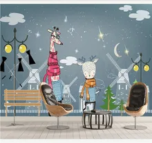 Custom wallpaper refreshing blue simple giraffe elk modern minimalist Nordic background wall - silk waterproof material Custom wallpaper refreshing blue simple giraffe elk modern minimalist Nordic background wall - silk waterproof material