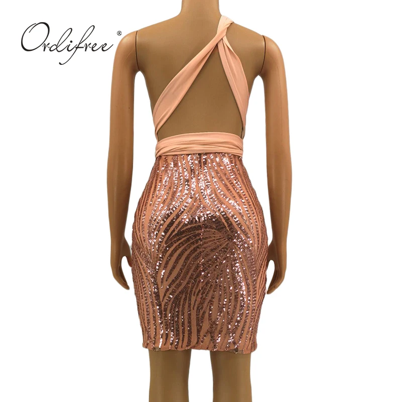 Ordifree, летнее женское Бандажное платье, Клубная одежда, вечерние платья с открытой спиной, сексуальное облегающее платье с золотыми блестками