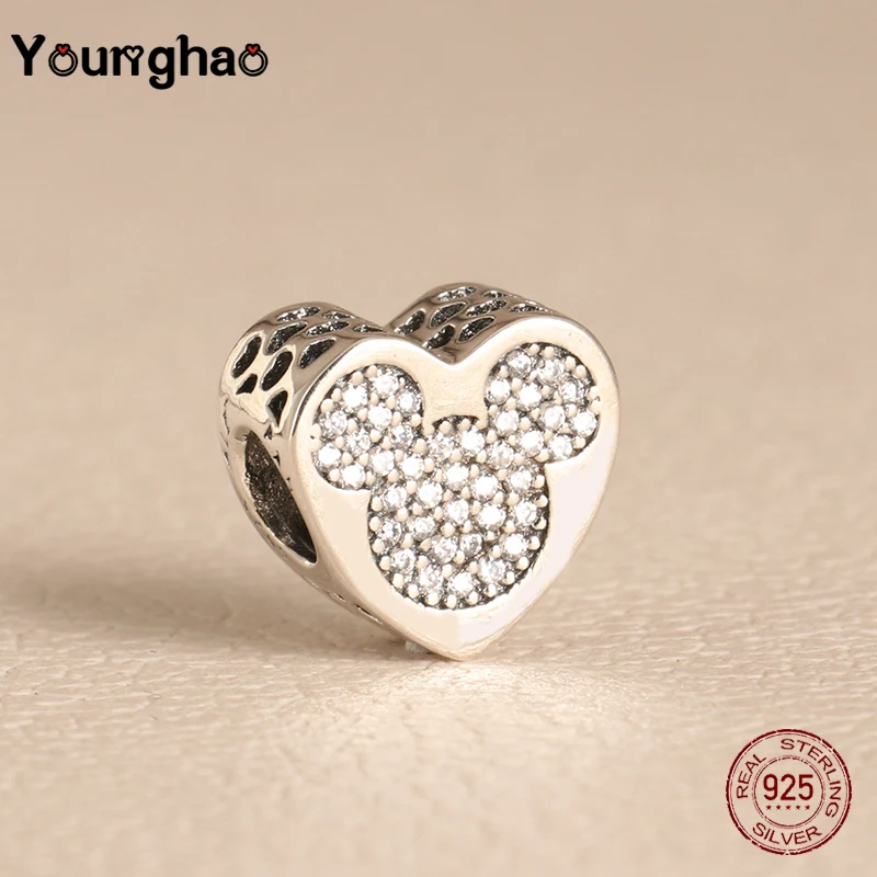 

Younghao Jewelry 925 Sterling Silver European Heart Mickey Minnie Beads Berloque Fits Original Pandora Charms Bracelet