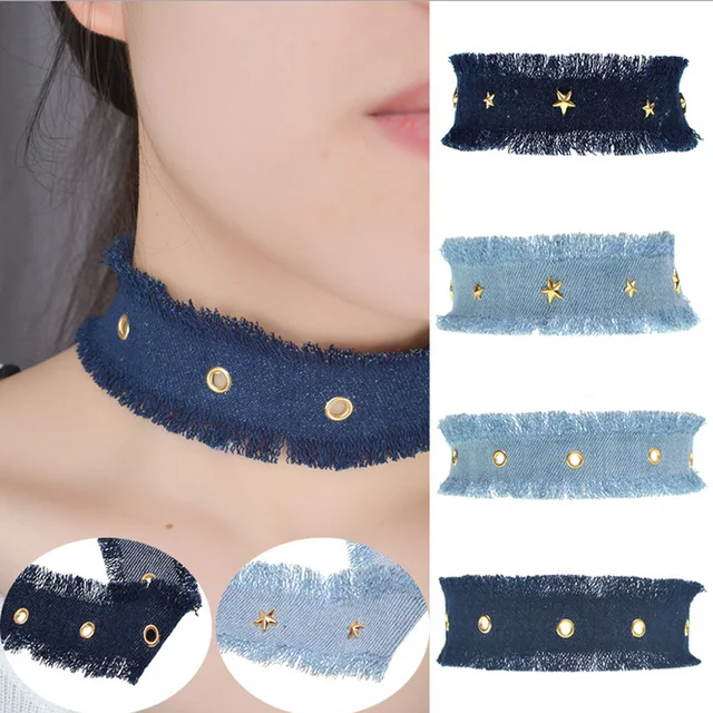 2019 hecha a mano de tela de algodón azul de la gargantilla de oro