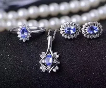 Natural blue tanzanite gem jewelry sets natural gemstone Pendant ring Earrings 925 silver round Diana women party fine jewelry
