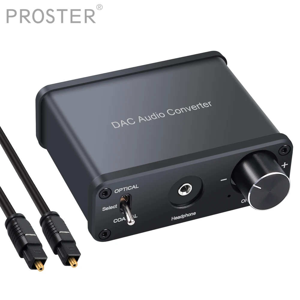 

Proster 192kHz Digital to Analog aduio Converter+Headphone Amplifier Power ON/OFF DAC Coaxial Stereo L/R RCA 3.5mm Audio Adapter