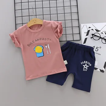 

2 Pcs/set Hot Sale Brand Boys Clothing Children Summer Boys Clothes Cute Poached Egg Kids Boy Clothing Set T-shit+Pants Cotton