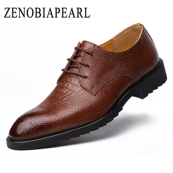 

2018 Brand New Spring Men Fashion Genuine Leather Casual Lace Up Shoes Flat Breathable Dress Wedding Working Office Shoes