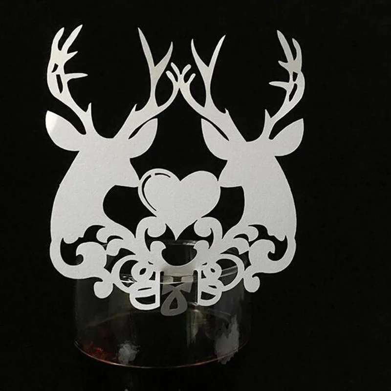 10 Color 50pcs Laser Cut Christmas Deer Paper Place Card  Escort Card  Cup Card Wine Glass Card For Wedding Xmas Decor Favor (4)