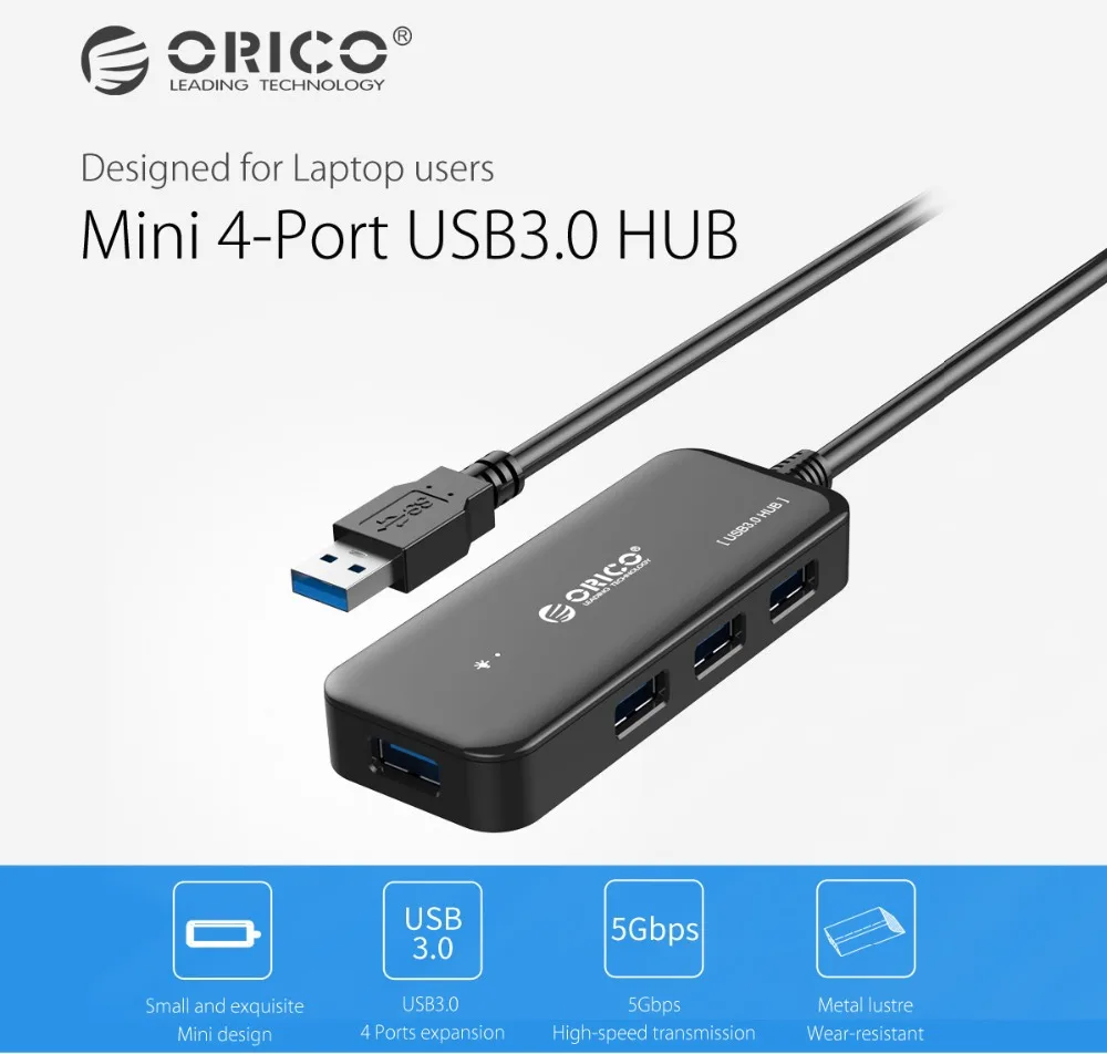 ORICO USB 3,0 концентратор 4 порта мини концентратор Поддержка OTG функция для MacBook ноутбук планшетный компьютер OTG usb-хаб 15 см длина кабеля