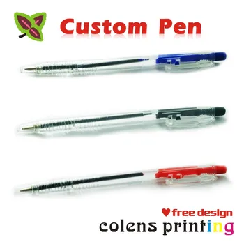 

custom Transparent ballpoint pen with LOGO printing / Red blue Black Colors Office student Plastic clear Ballpoint / 500PCS/bag