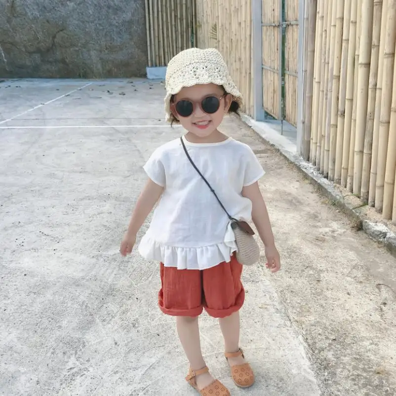 white toddler tops Летняя детская одежда для малышей Блузка для девочек Однотонные блузки и топы для девочек детские рубашки детская одежда JW4799 - Цвет: white toddler tops