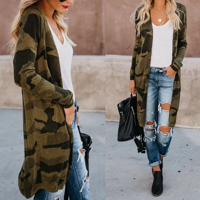 

Women Jacket Long sleeve Coat Cardigan Ladies Leopard print Casual Long coat Outwear Polyester Stylish Fitness