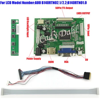 

HDMI VGA 2AV Controller Board + 40 Pins Lvds Cable Kits for B140RTN02.1/2.2 B140RTN01.0 1600x900 2ch 6 bit LCD Display Panel