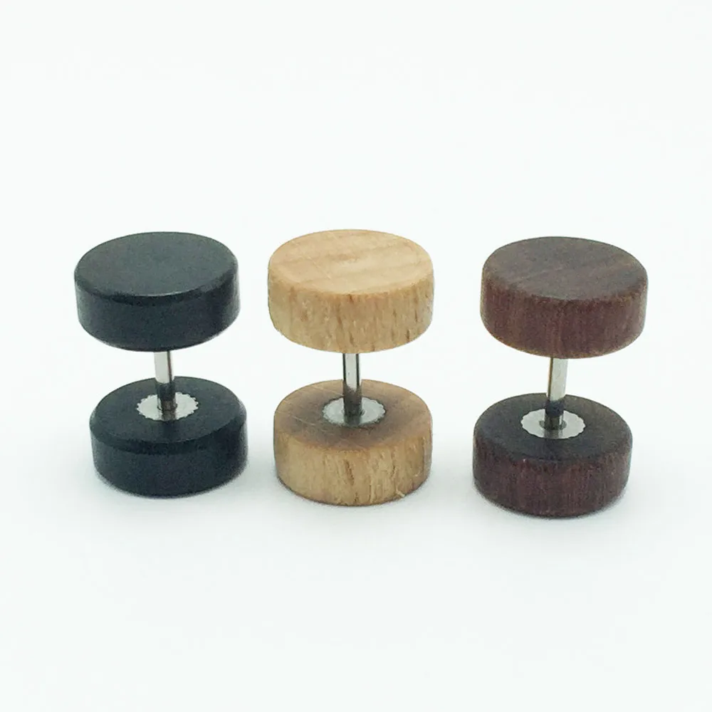 60pcs Wholesale Wooden Ear Studs Earrings Wood Fake Ear Tunnels 8mm