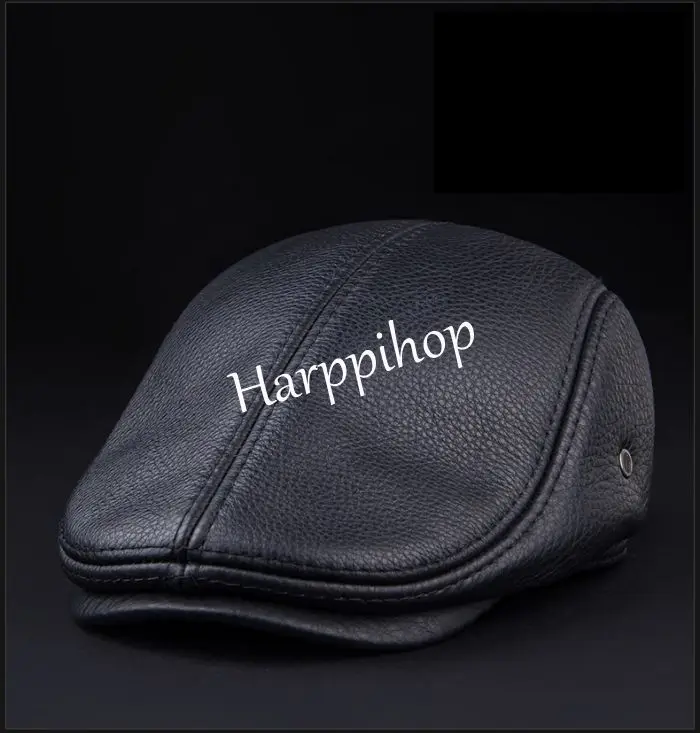 New Design Men's 100% Genuine Leather Caps Beret Cabbie Hat Golf Hat winter warm hats with ears casual hat,beret hat,woolen beret
