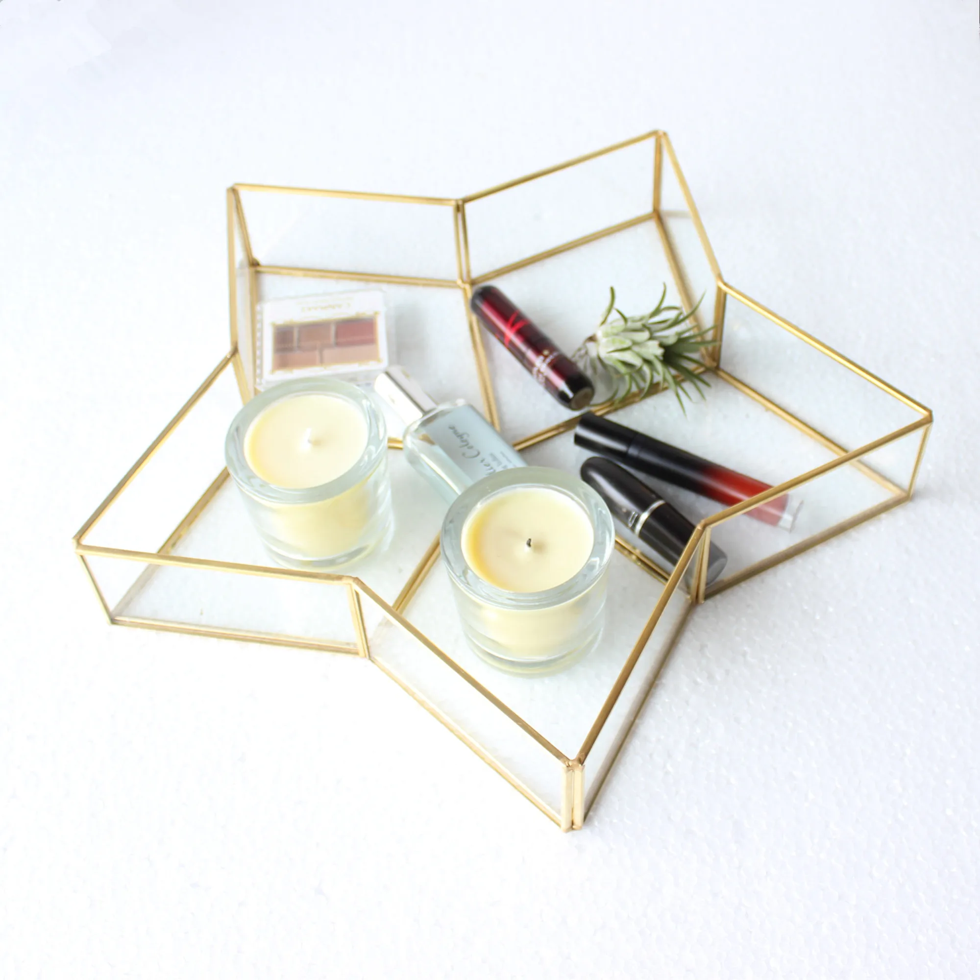 

Europe Handmade Copper Geometric Glass Jewelry Box Wall Hanging Preserved Flower Storage Desktop Ring Earring Box DIY