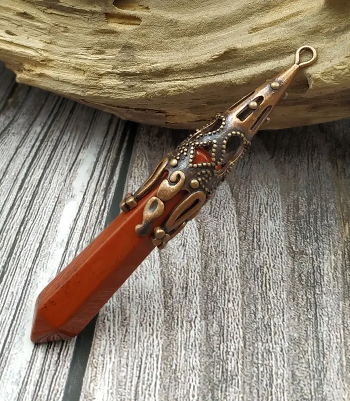 

YA3885 Antique Bronze Cap Lapis Aventurine Stone Point Healing Pendulum