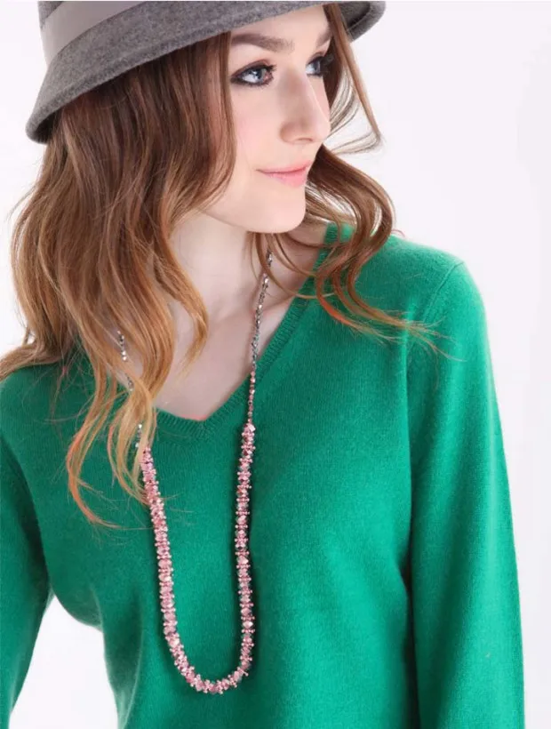 Портной овечий свитер женский кашемировый свитер с v-образным вырезом женский шерстяной пуловер Однотонная рубашка тонкий свитер - Цвет: green