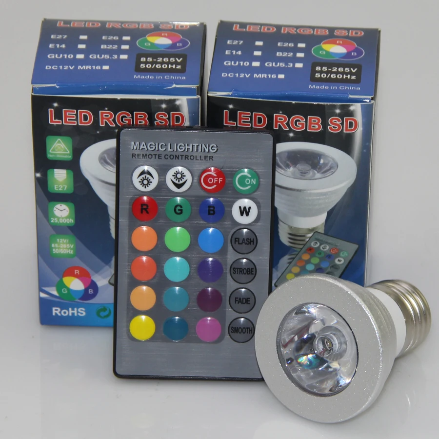 3 шт./лот Вт E27/E14/GU10/GU5.3/MR16 RGB RGBW Светодиодная лампа с точечным освещением 85 265 в для