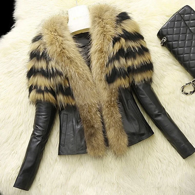 

Women Faux Fur Collar Leather Jacket 2018 Autumn Winter Female Fashion Warm Outwears Lady Short Thick Fluffy Slim Coat Plus Size