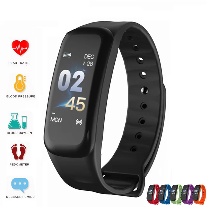 

C1S smart Bracelet Color Screen Fitness Watch Blood Pressure Heart Rate Monitor Sleep Tracker Wristband Bluetooth smartwatch