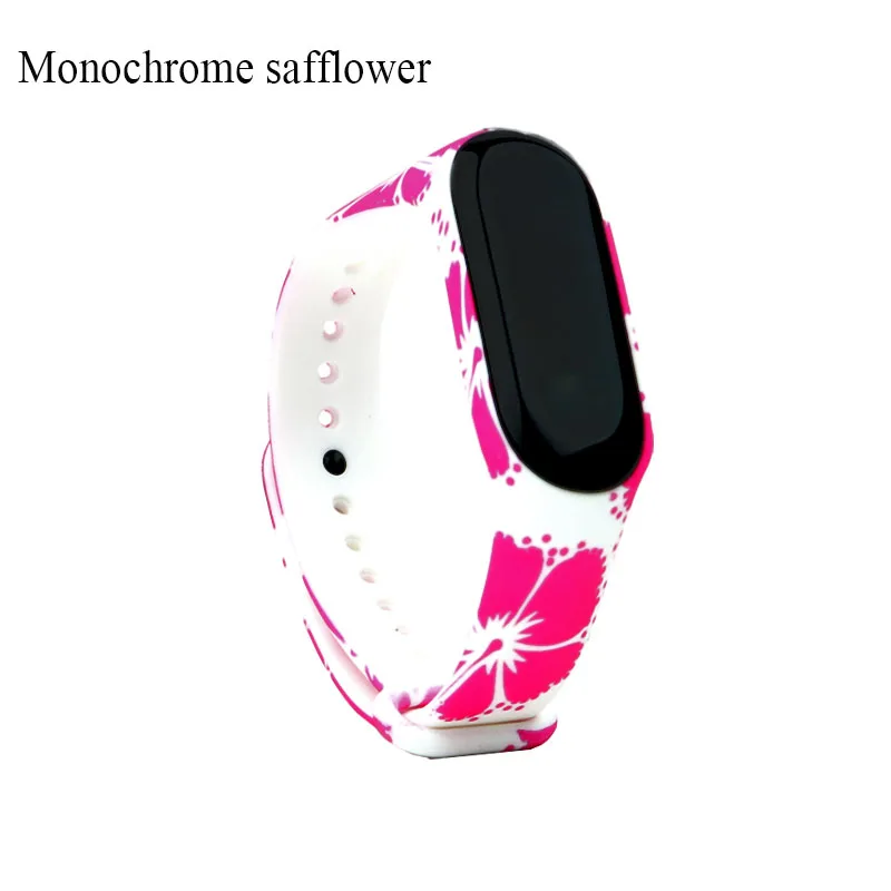 BOORUI новейший силиконовый спортивный ремешок mi band 3, высокое качество, аксессуары для mi 3, модный браслет с разноцветным принтом mi 3 - Цвет: Monochrome safflower