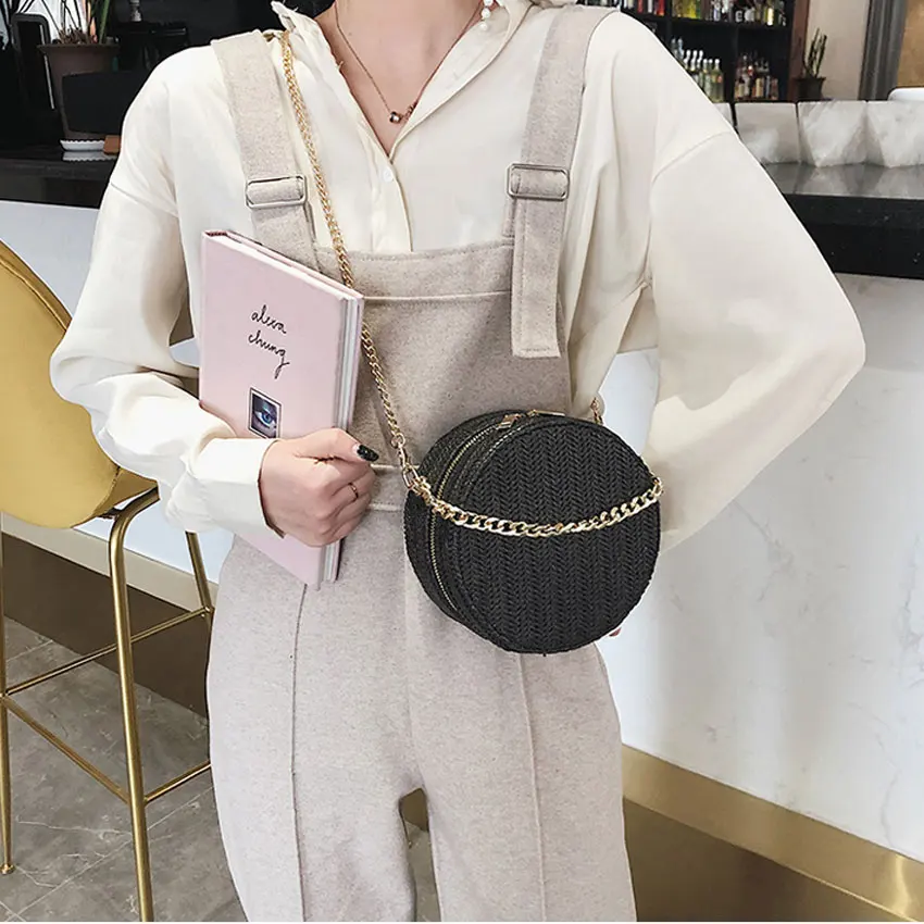 Женская Соломенная Сумка LJT маленькая круглая сумка на плечо из ротанга пляжная