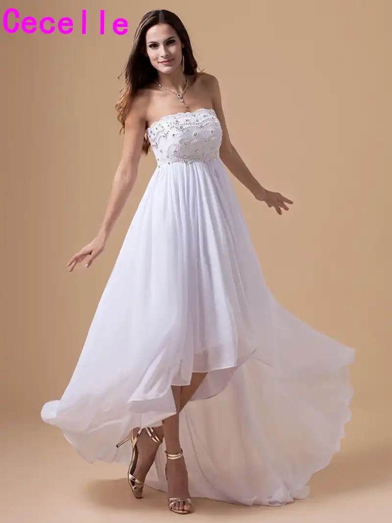 2019 High Low Chiffon Maternity Wedding Dresses Strapless Beaded