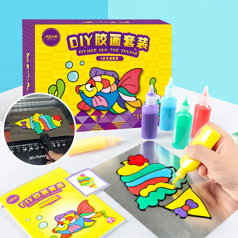 

DIY Drawing Toys Kids Cartoon Glue Tempera Painting Toys For Children Kindergarten Art Craft Baby Toys Sets Child Birthday Gifts