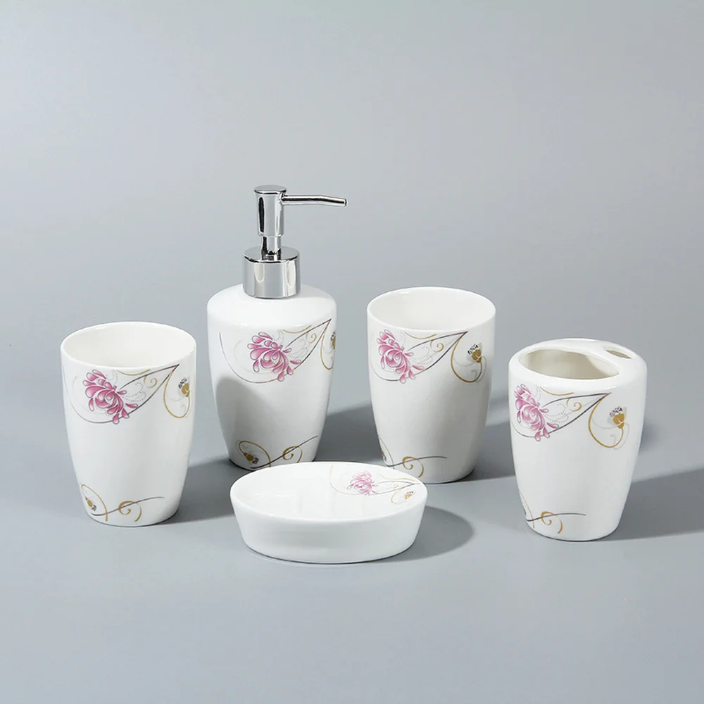 

European-style bathroom five-piece ceramic toiletries cleaning toothbrush cup box lo83212
