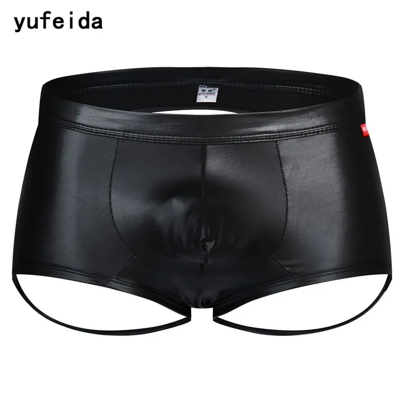Black YUFEIDA, сексуальное мужское нижнее белье, нижнее белье из искусственной кожи, Трусы-брифы, выпуклый пенис, сексуальные костюмы, нижнее белье, интимные Дышащие Боксеры - Цвет: Black