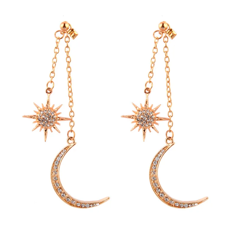 

Houbian New Tassel Moon Earrings Jewelry Girl Likes Lucky Rhinestone Sun Earrings