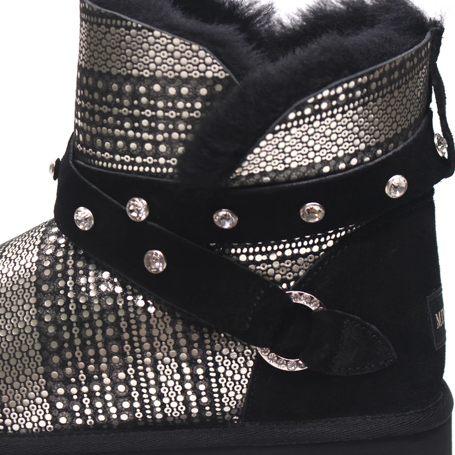 Superior Invierno black Nieve Calidad Cuero Black Oveja Natural grey Caliente Abrigo De white grey Venta 100 La Tobillo Genuino Mujeres Piel Las Botas Para 0StqPgx
