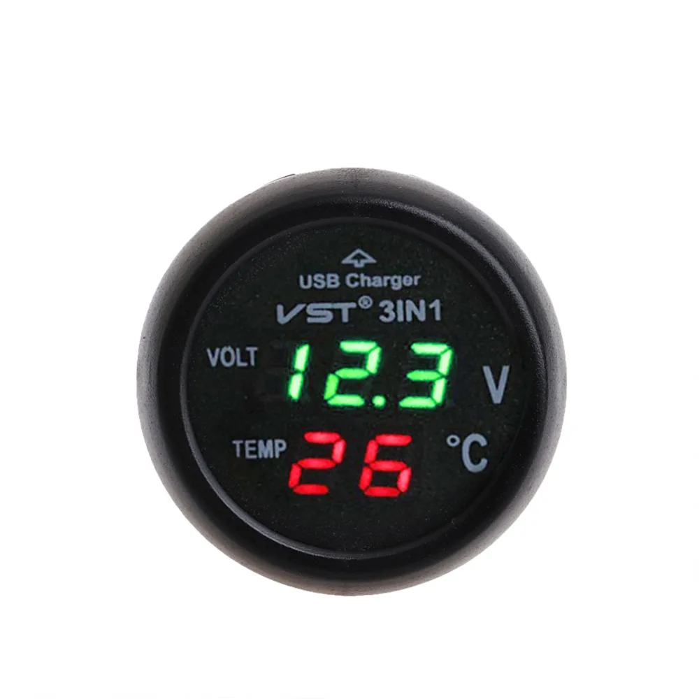 2017 NEW 3 in 1 Car Auto Digital LED Thermometer USB Car Charger Cigarette Voltmeter Red