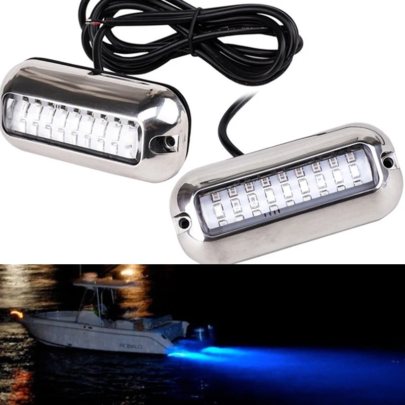 2PCS LED Blue 50W Underwater Pontoon Marine Boat Yacht Drain Transom Lights