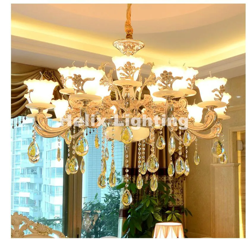 Free Shipping Gold Zinc Alloy Simulated Jade LED Crystal Chandeliers Lighting Fixtures With 6L/8L/10L/12L/15L For Home | Лампы и