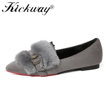 Большие размеры 34-41; милые женские зимние лоферы на кроличьем меху, с острым носком, на мягкой подошве, без шнуровки, в американском стиле, на плоской подошве, черного цвета