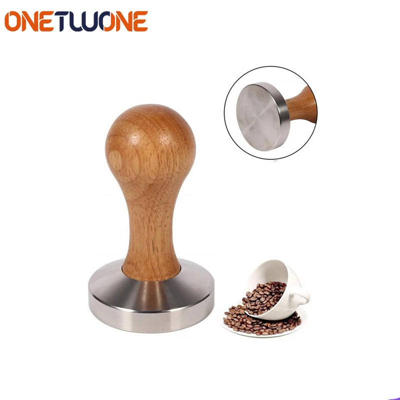 

Coffee Tampers 58mm Diameter with Flat Base, Stainless Steel Coffee Tamper Press with Wooden Handle, Coffee Tools