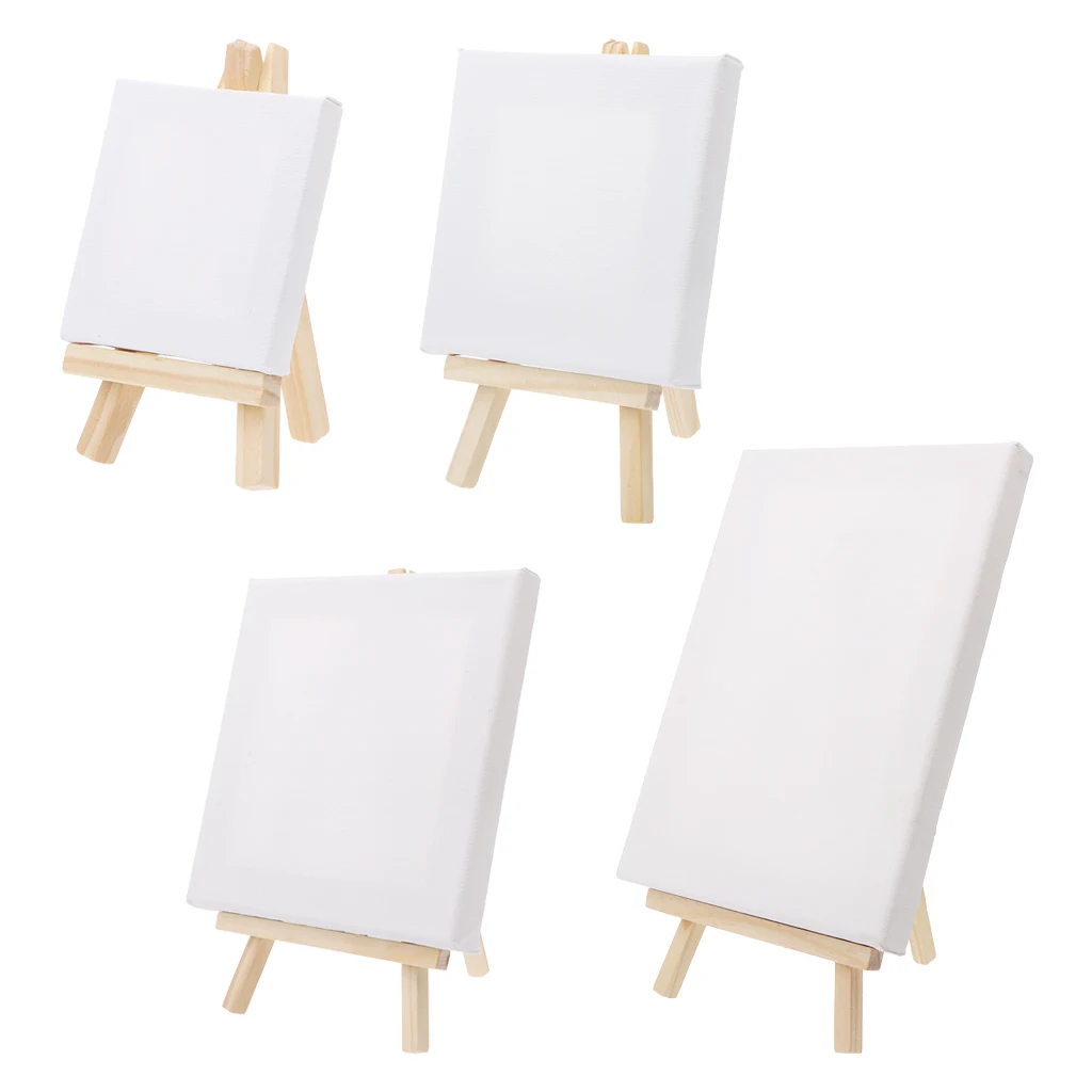 Mini Canvas And Natural Wood Easel Set For Art Painting Drawing Craft Wedding Supply