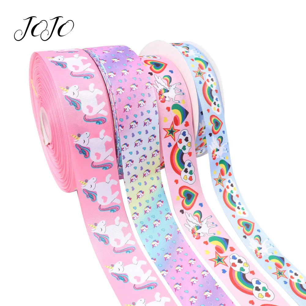 1 M X Rainbow Heart Unicorn Star Gros-grain Ribbon Craft Hair Bow gâteau Craft 38 mm