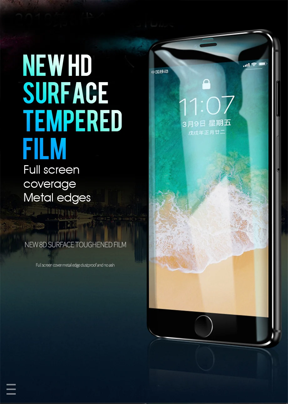 Новинка 7D закаленное стекло из алюминиевого сплава для iPhone 6 6S 7 8 Plus защитная пленка на весь экран для iPhone X 8 7 6 5 SE 5 S стекло