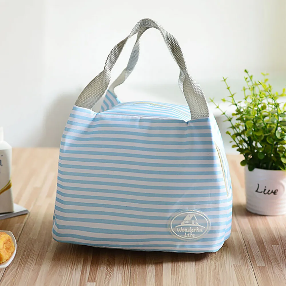 

Insulated Lunch Bag Thermal Stripe Tote Bags Cooler Picnic Food Lunch box bag for Kids Women Girls Ladies Man Children