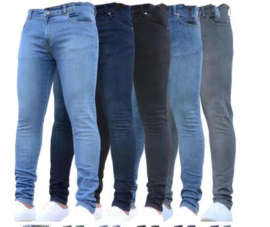 Мужские повседневные Стрейчевые обтягивающие джинсы, брюки в стиле хип-хоп, однотонные джинсы, облегающие узкие брюки, джинсы, мужская одежда O8R2