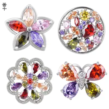 

Wholesale Clear CZ Stone Colorful Button Snap Interchangeable Metal Brass Fit 18mm Ginger Snap Charms DIY Jewelry 10pcs/lot