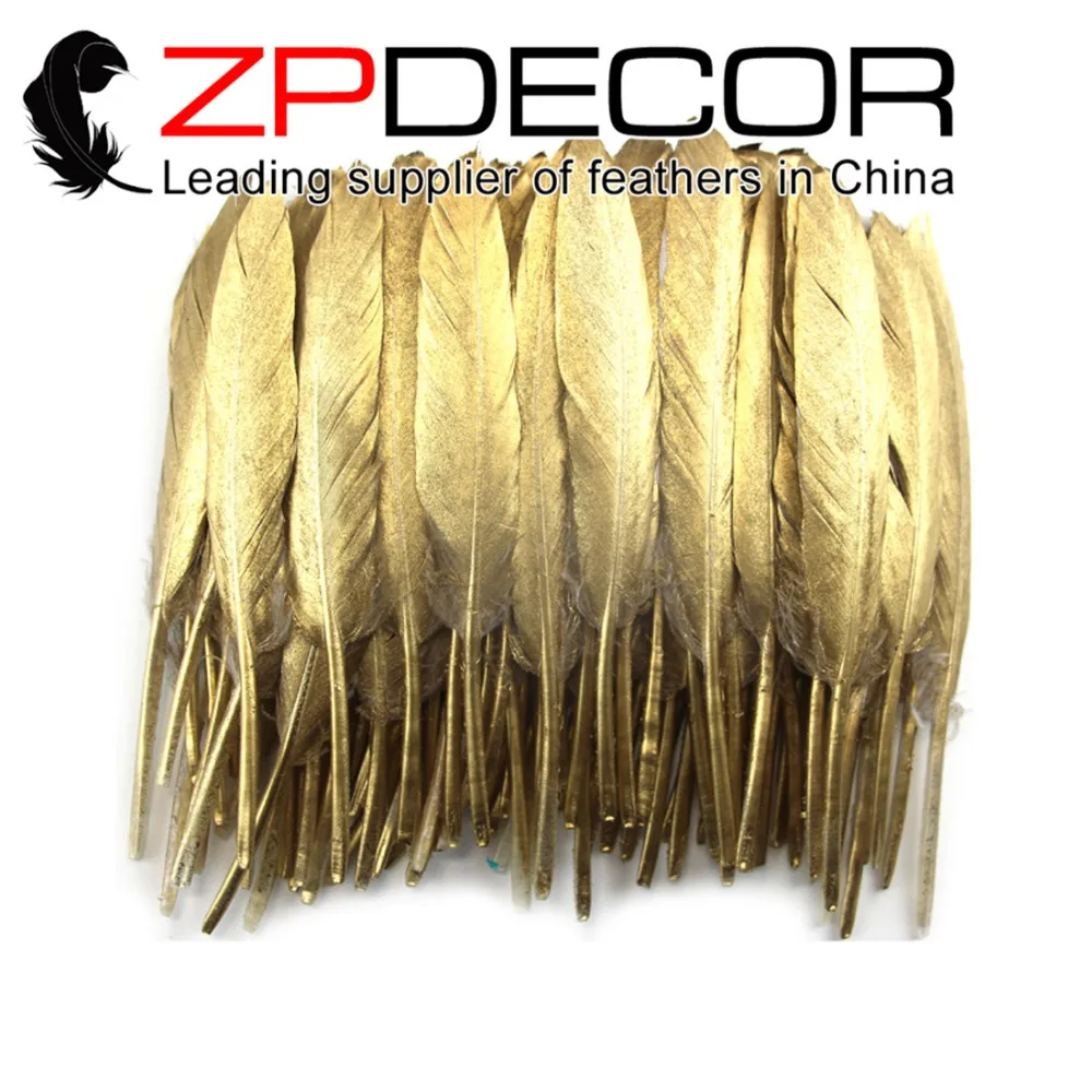 

ZPDECOR 10-15cm(4-6inch) 4000pieces Carefully Crafted Gold Metallic Plume Duck Feather for DIY and Carinival Decoration Feathers