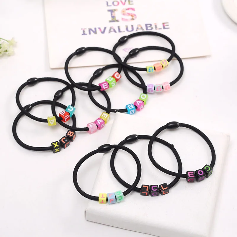 FORWELL Women Hair Accessories High-Elastic Black Color Hair Ring Fashion Letter Rubber Bands Girl Small Head Rope Hot Wholesale