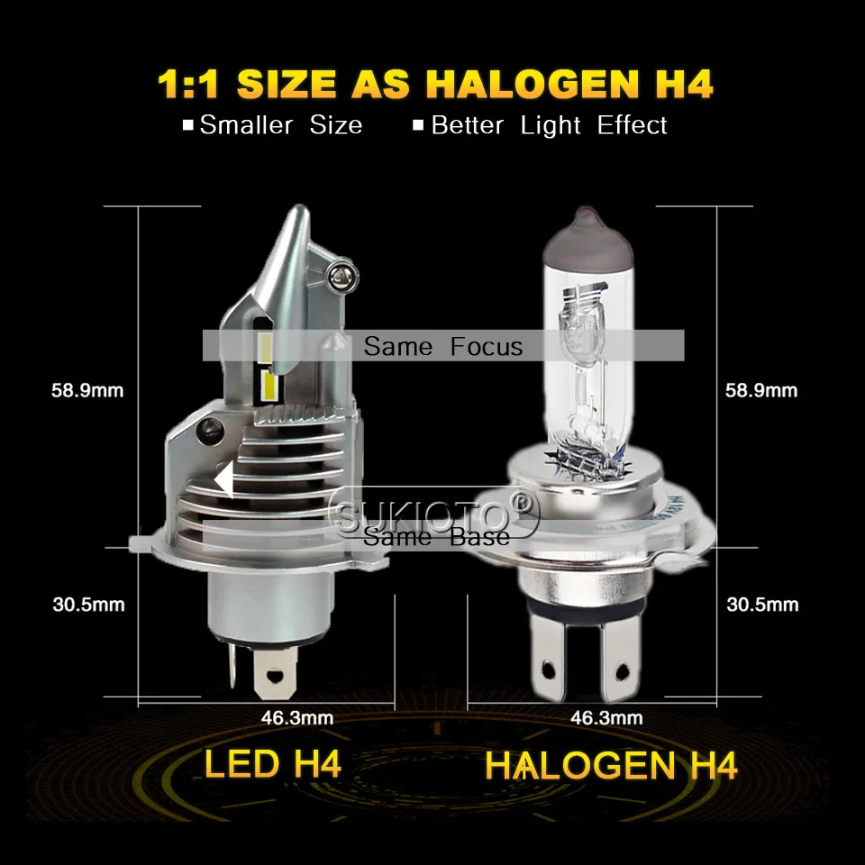 SUKIOTO 2PCS LED H4 LED Headlight Super Bright h4 hi lo Projector lens bulb kit 35W 6500K Super Bright Car styling Accessories (5)