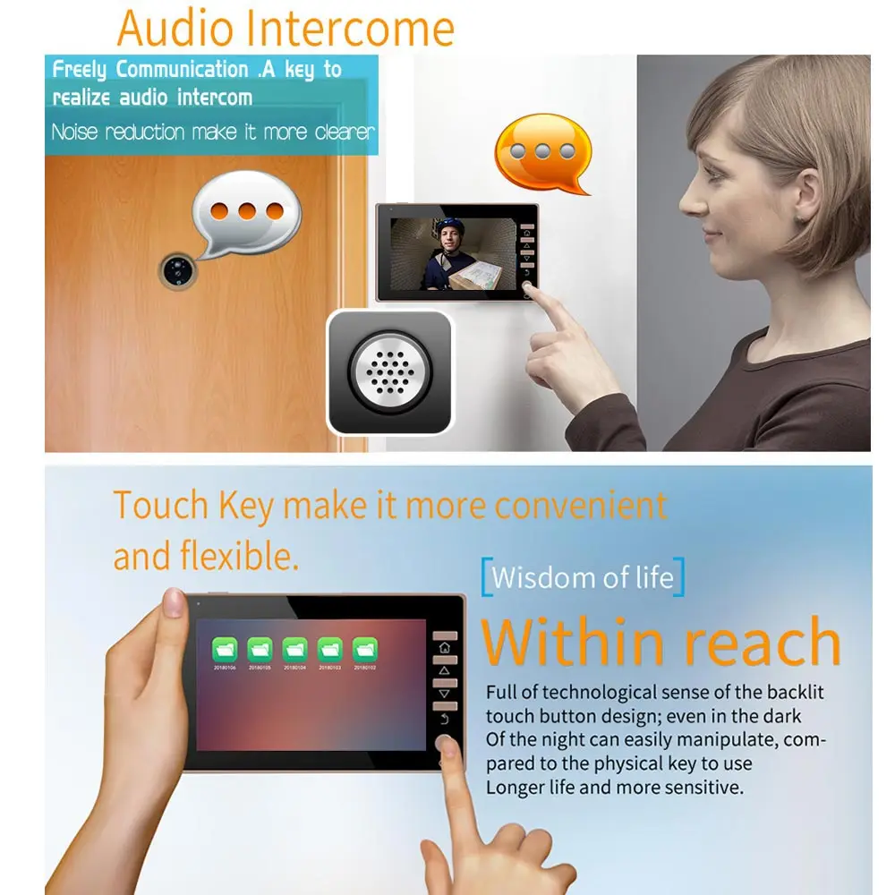 

Smart Visual 4.5 Inch Doorbell Peephole Viewer HD PIR Motion Detection Night Vision Security JFlyer