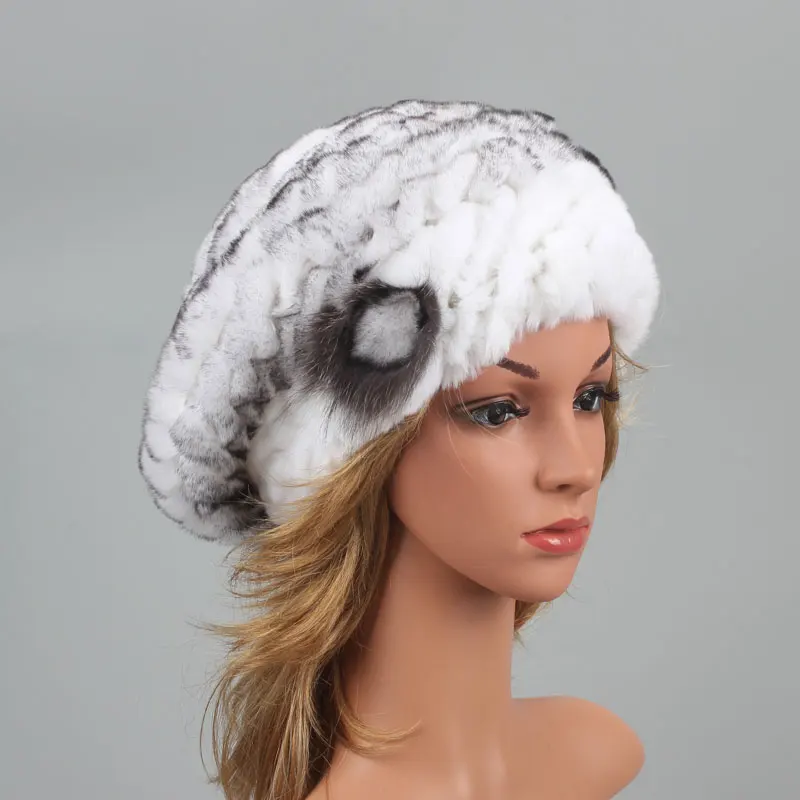 ICYMI женский берет, шапка, натуральная шапка из меха кролика Рекс, модная Высококачественная вязаная эластичная зимняя шапка из натурального меха для женщин - Цвет: Color 10