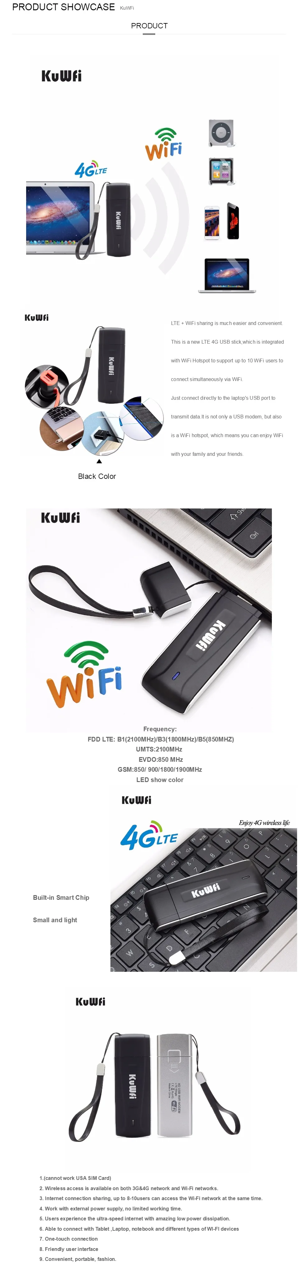 KuWfi 4G модем USB Wifi ключ 4G LTE Wifi роутер мини USB LTE беспроводной маршрутизатор Карманный мобильный Wifi точка доступа с слотом для sim-карты