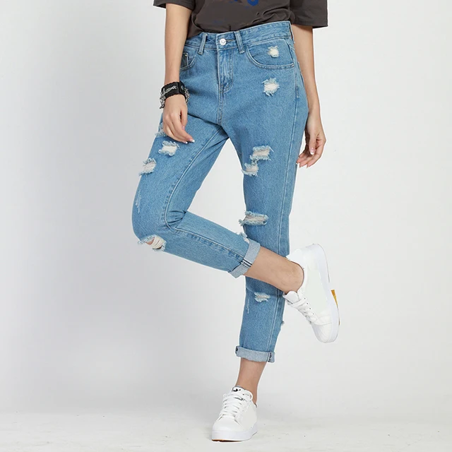 Jeans Rasgado Para As Mulheres Buraco Namorado Jeans Rasgado Para As Mulheres Buraco Namorado Mulher Solta Tamanho Calças
