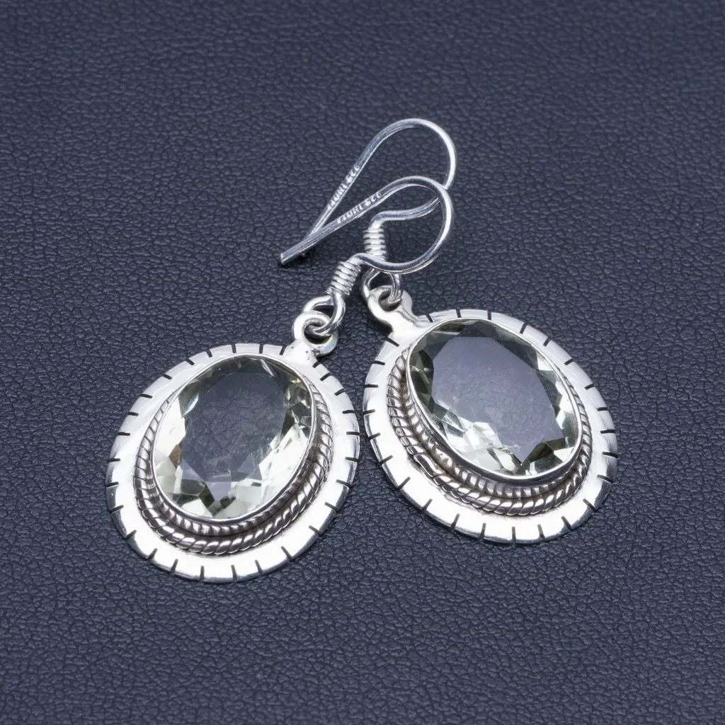 

Natural Green Amethyst Unique Punk Style 925 Sterling Silver Earrings 1 1/4" P1862