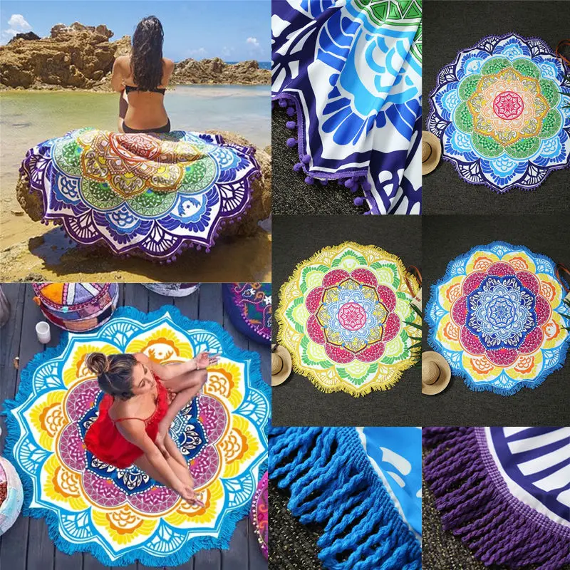 

Summer Indian Mandala Beach Towel Large Lotus Printing Towel Beach Round Pool Home Shower Towel Blanket Drop Shipping